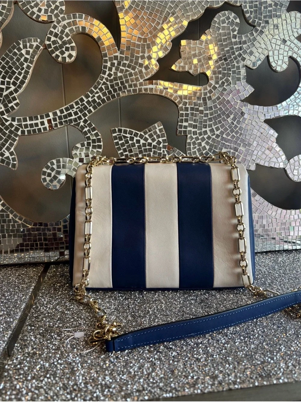 ⭐️kate spade Navy & White Stripe Leather Shoulder‎ Bag